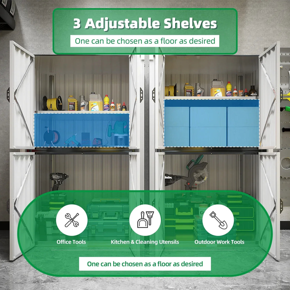 Nouveauté 2026 – Armoire de rangement extérieure AECOJOY pour jardin et terrasse, un meuble de rangement en métal avec portes et étagères, de couleur grise