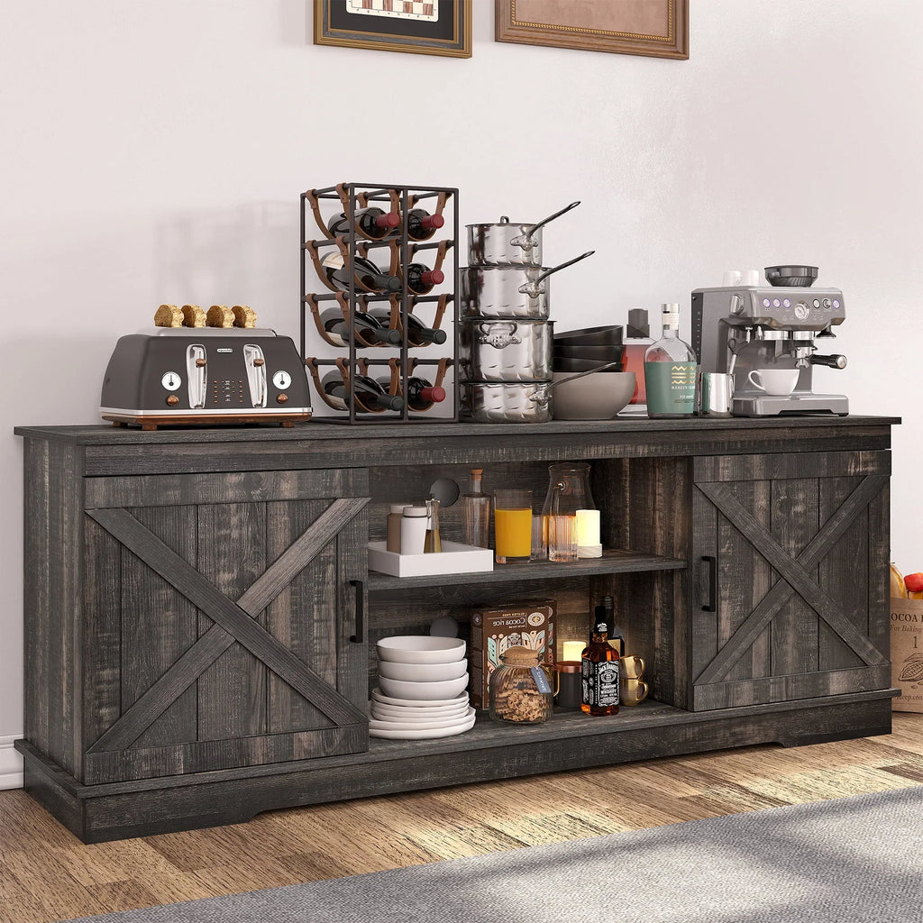 Nouveauté 2026 – Meuble TV Dextrus Farmhouse pour téléviseur 65 pouces, centre multimédia pour salon, meuble console TV, gris délavé