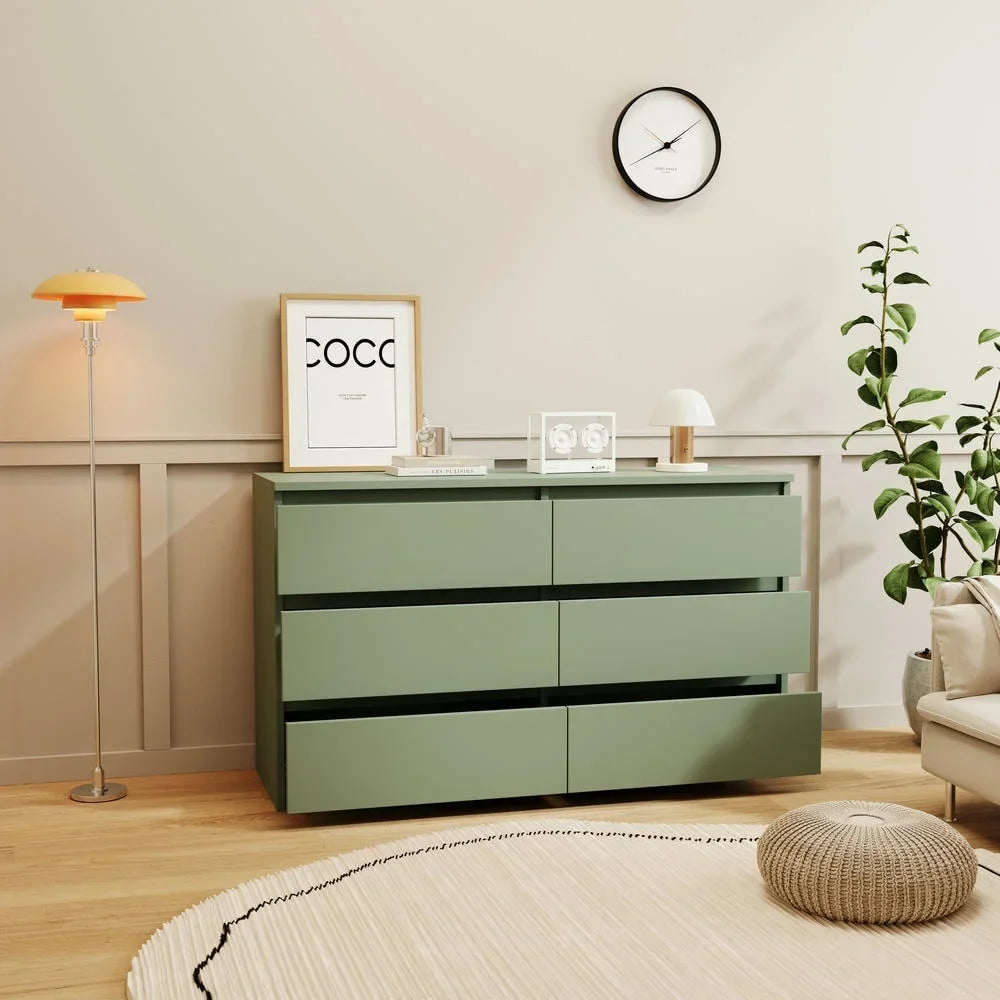 Nouveauté 2026 – Commode moderne Kadyn à 6 tiroirs, meuble en bois, commode pour chambre, meuble de rangement de cuisine avec tiroirs, commode (noire