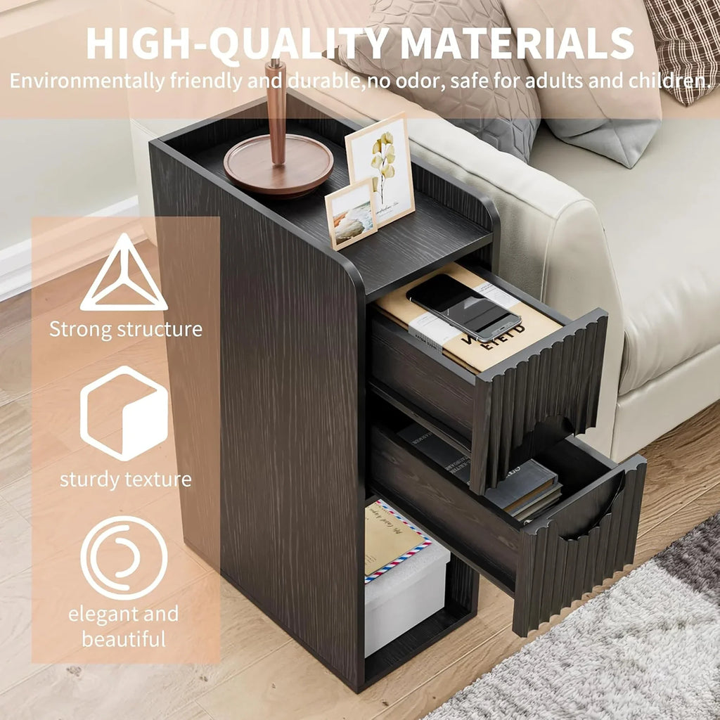 Nouveauté 2026 – Ensemble de 2 tables de chevet étroites Narrow avec tiroirs, table d'appoint fine cannelée avec rangement pour petits espaces