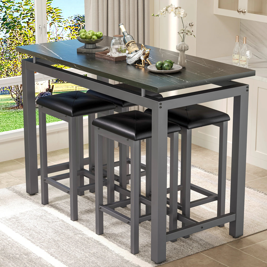 Nouveauté 2026 – Ensemble de table haute 5 places , table de bar et tabourets assortis, table à manger minimaliste avec tabourets sans dossier, ensemble table et chaises de bar avec plateau en bois pour cuisine, appartement ou bistrot - Gain de place