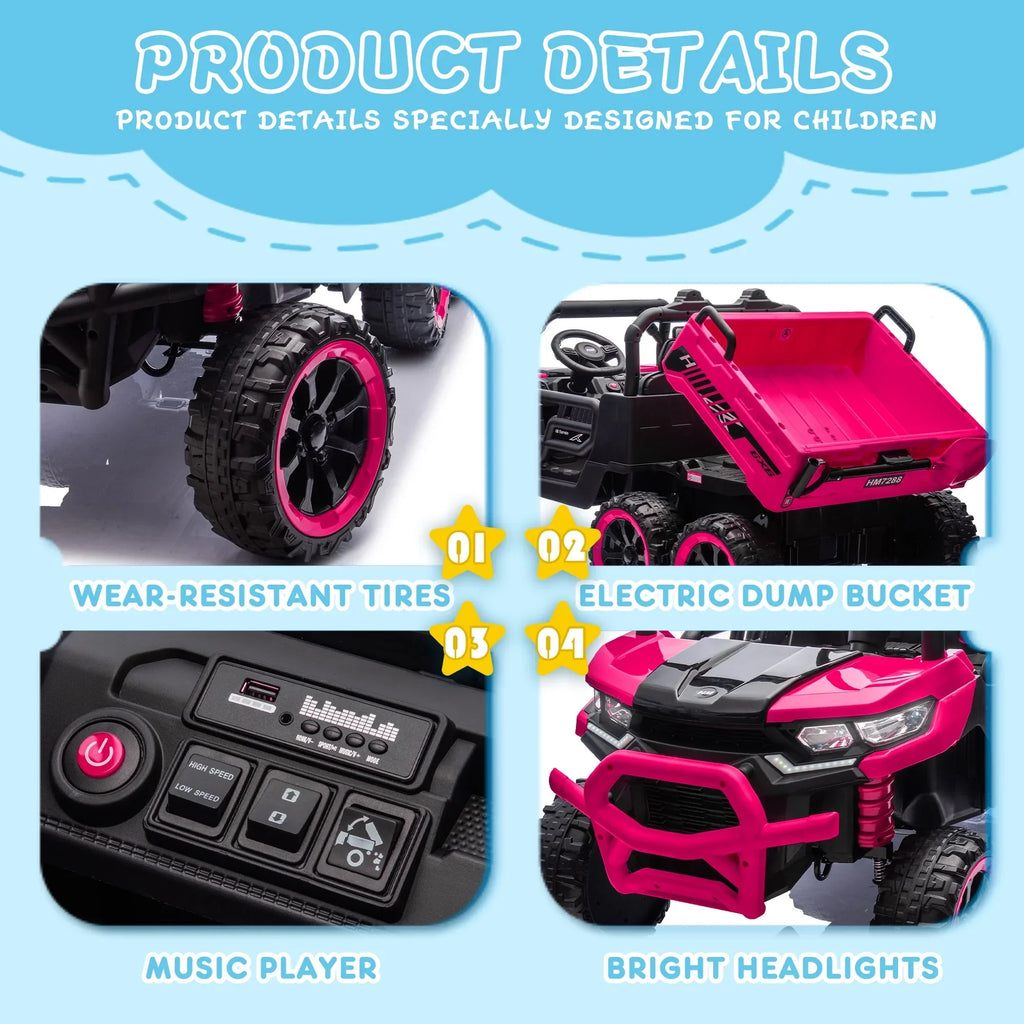 Nouveauté 2026 – Camion électrique Xuanlur 24V 2 places pour enfants , avec moteur 2x200W, benne basculante/pelle, pneus résistants, lumières LED, musique et télécommande, noir