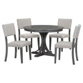 Nouveauté 2026 – Ensemble de salle à manger rond rétro 5 pièces avec 4 chaises rembourrées, table en bois avec pieds incurvés de style tréteau