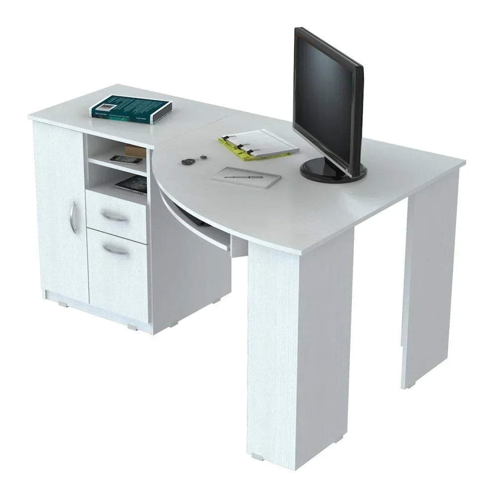 Nouveauté 2026 – Bureau d'angle moderne Inval avec 2 tiroirs et un placard, chêne blanchi