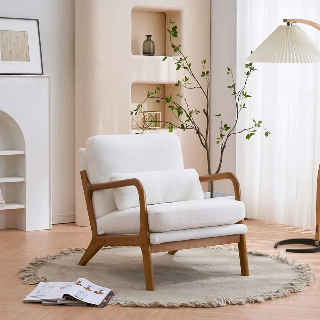 Nouveauté 2026 – Fauteuil de lecture Accent Chairs , fauteuil lounge en lin avec structure en bois massif, style moderne du milieu du siècle, montage facile, pour salon - Beige