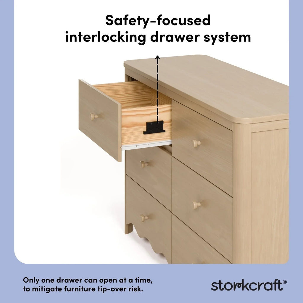 Nouveauté 2026 – Commode pour chambre d'enfant Storkcraft Casablanca 6 tiroirs, couleur sauge