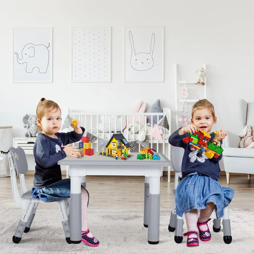 Nouveauté 2026 – Ensemble table et chaises pour enfants Arlopu 5 pièces , hauteur réglable, table d'activités et 4 chaises pour les tout-petits, idéal pour étudier, gris
