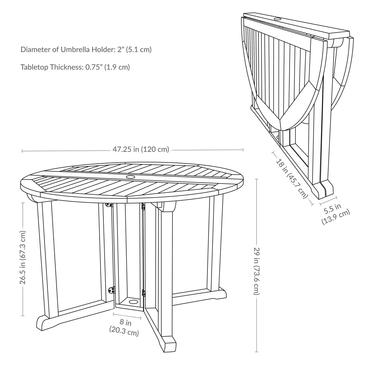 Nouveauté 2026 – Table de salle à manger d'extérieur Sunnydaze 47,25" en bois dur malaisien à abattants