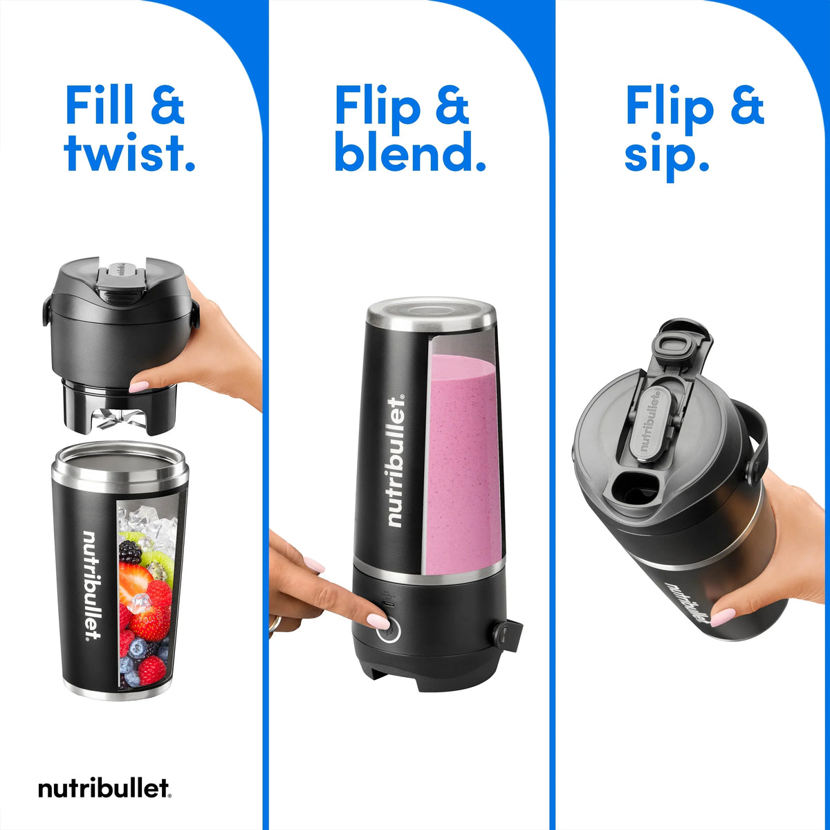Nouveauté 2026 – Blender portable isotherme nutribullet Flip NBPB10350AK - Noir mat, 532 ml (18 oz