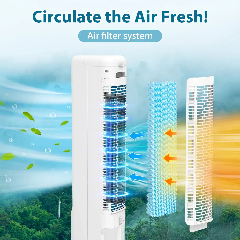Nouveauté 2026 – Refroidisseur d'air évaporatif 3 en 1 LifePlus portable, ventilateur tour oscillant, 41,5 pouces, blanc