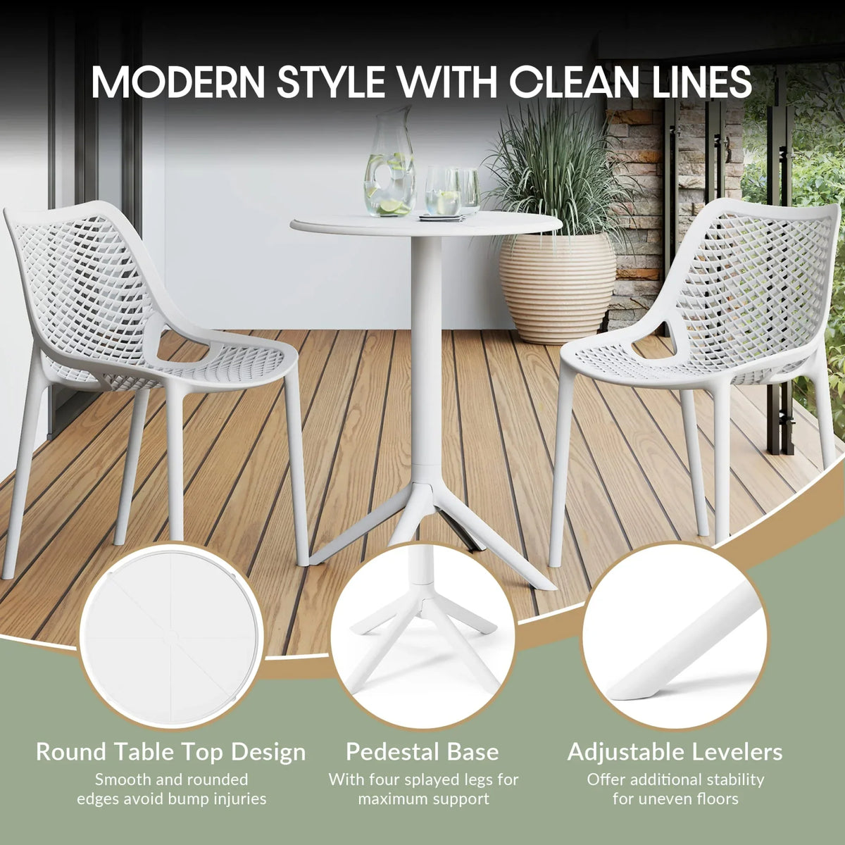 Nouveauté 2026 – Ensemble bistro de patio extérieur 3 pièces WestinTrends Playa en résine, vert olive, avec chaises d'appoint empilables