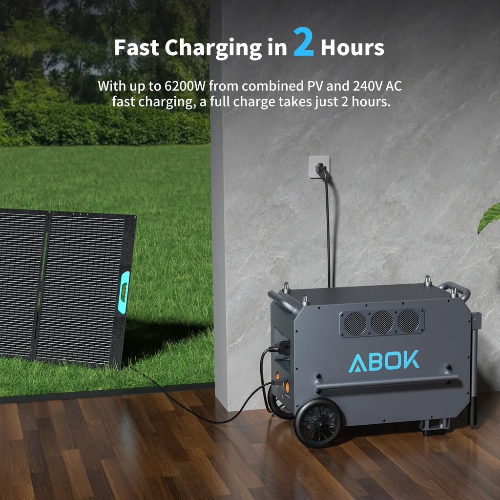 Nouveauté 2026 – Station d'alimentation portable ABOK 7200W : Batterie LiFePO4 de 9792 Wh, idéale pour les pannes de courant, les travaux intensifs et les activités de plein air comme le camping