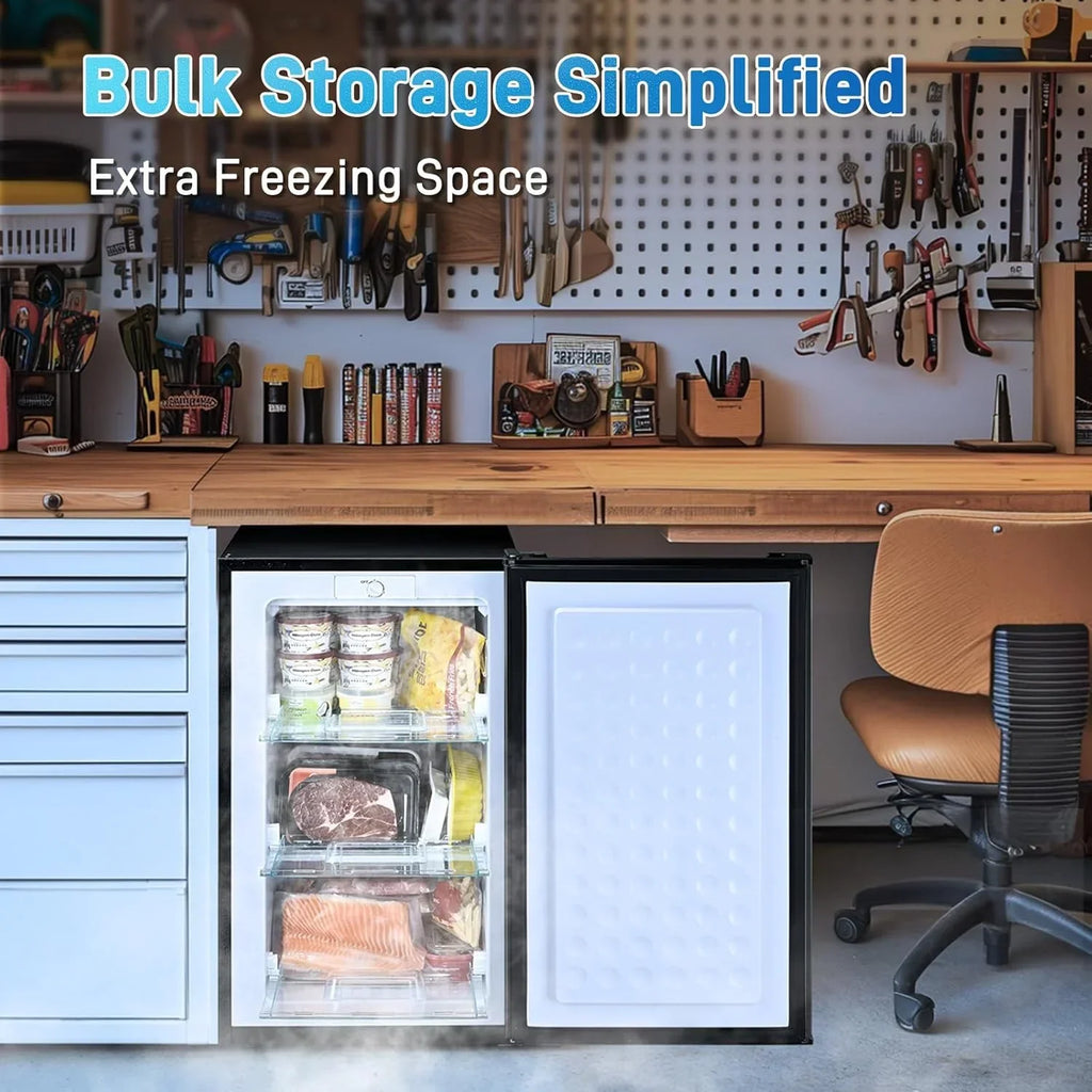Nouveauté 2026 – Congélateur vertical Upright , congélateur vertical compact de 85 litres (3 pi³) avec thermostat réglable, mini-congélateur avec porte simple réversible en acier inoxydable, argent