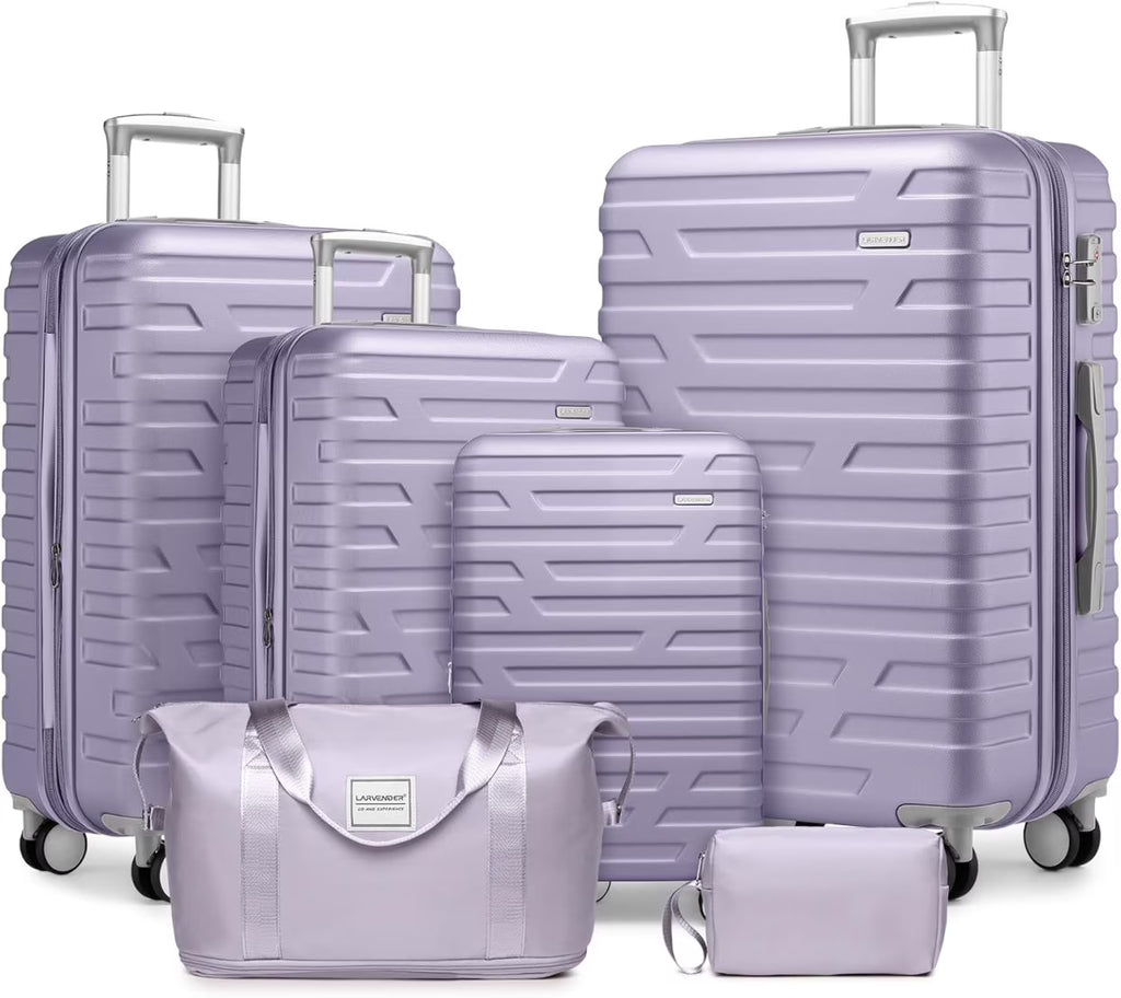 Nouveauté 2026 – Ensemble de 6 valises rigides comprenant des valises extensibles à roulettes pivotantes avec serrure TSA, 25 % de capacité supplémentaire, un sac de voyage et une trousse de toilette, valises en ABS crème
