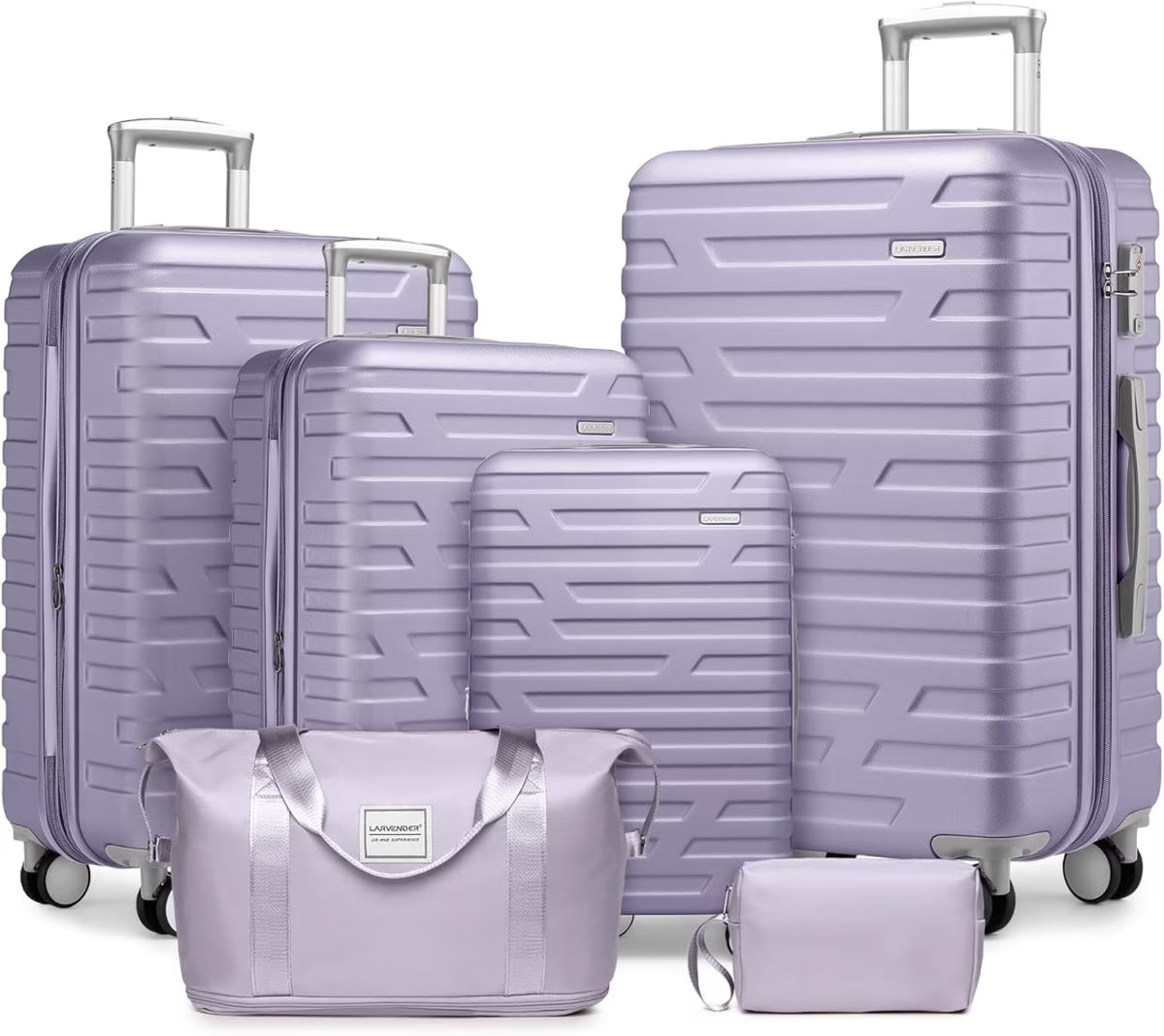 Nouveauté 2026 – Ensemble de 6 valises rigides comprenant des valises extensibles à roulettes pivotantes avec serrure TSA, 25 % de capacité supplémentaire, un sac de voyage et une trousse de toilette, valises en ABS crème