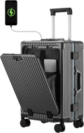 Nouveauté 2026 – Nouvelle valise cabine avec port de chargement USB, compartiment avant, serrure TSA, valise rigide cabine approuvée par les compagnies aériennes avec roulettes multidirectionnelles (grise, 20 pouces