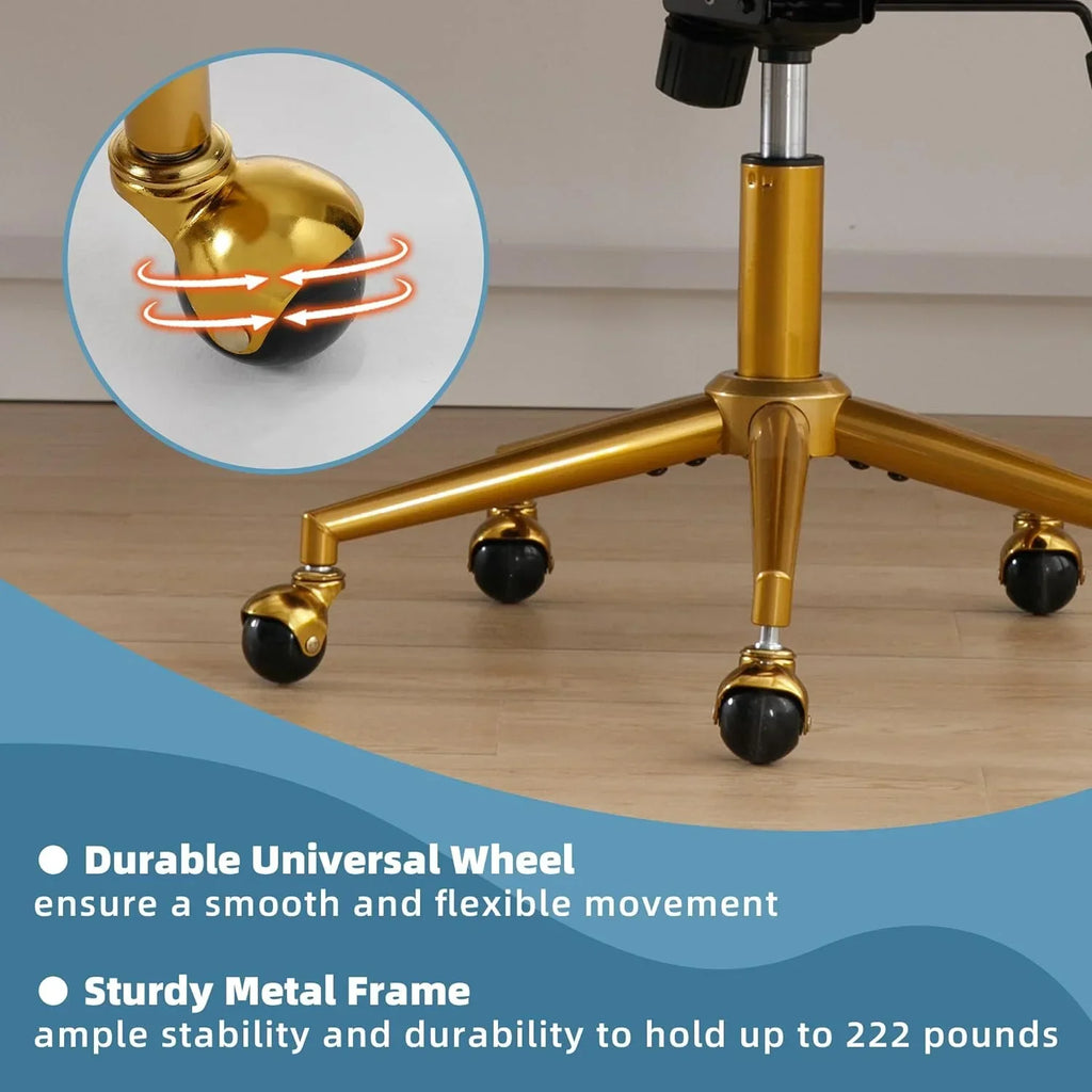 Nouveauté 2026 – Chaise de bureau Westice , chaise de travail en velours, chaise pivotante réglable en hauteur avec base dorée, idéale pour coiffeuse, bureau, salon ou salle informatique, beige