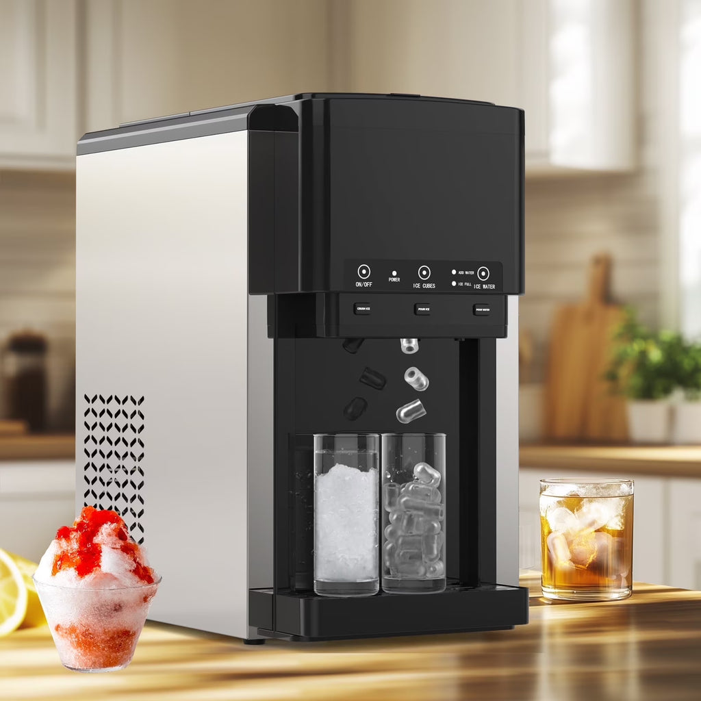 Nouveauté 2026 – Distributeur d'eau 3 en 1 Advwin avec machine à glaçons intégrée, glaçons en balles, glace pilée, refroidisseur d'eau, capacité de 20 kg/24 h, 12 glaçons/6 min, autonettoyant, capacité de stockage de glace de 1,8 kg, idéal pour la ma