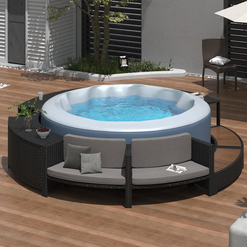 Nouveauté 2026 – Ensemble de mobilier de jardin Round pour spa , canapé d'angle en rotin avec mini-canapé, rangement pour spa en bois d'acacia massif, coussins gris