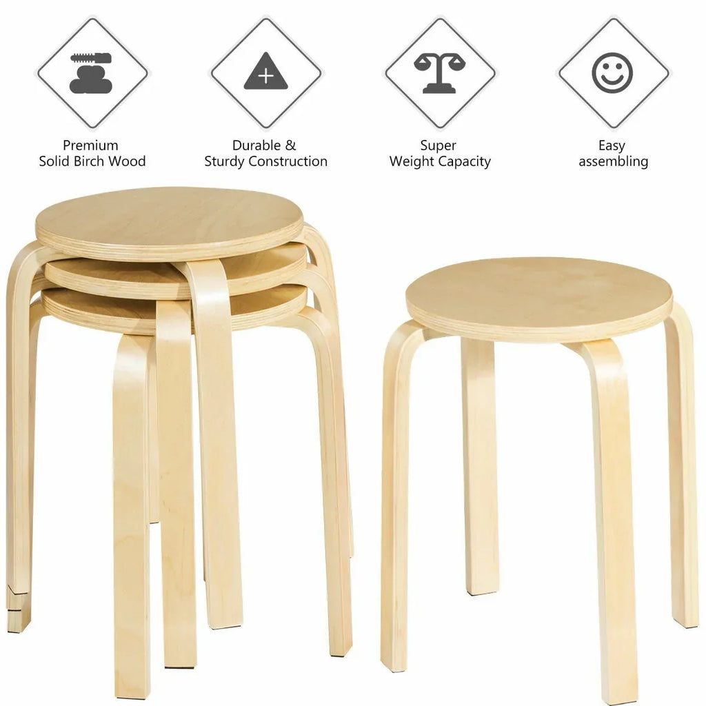 Nouveauté 2026 – Ensemble de 4 tabourets empilables de 45,7 cm (18 po) avec dossier inclinable, en bois, pour salle à manger et décoration intérieure