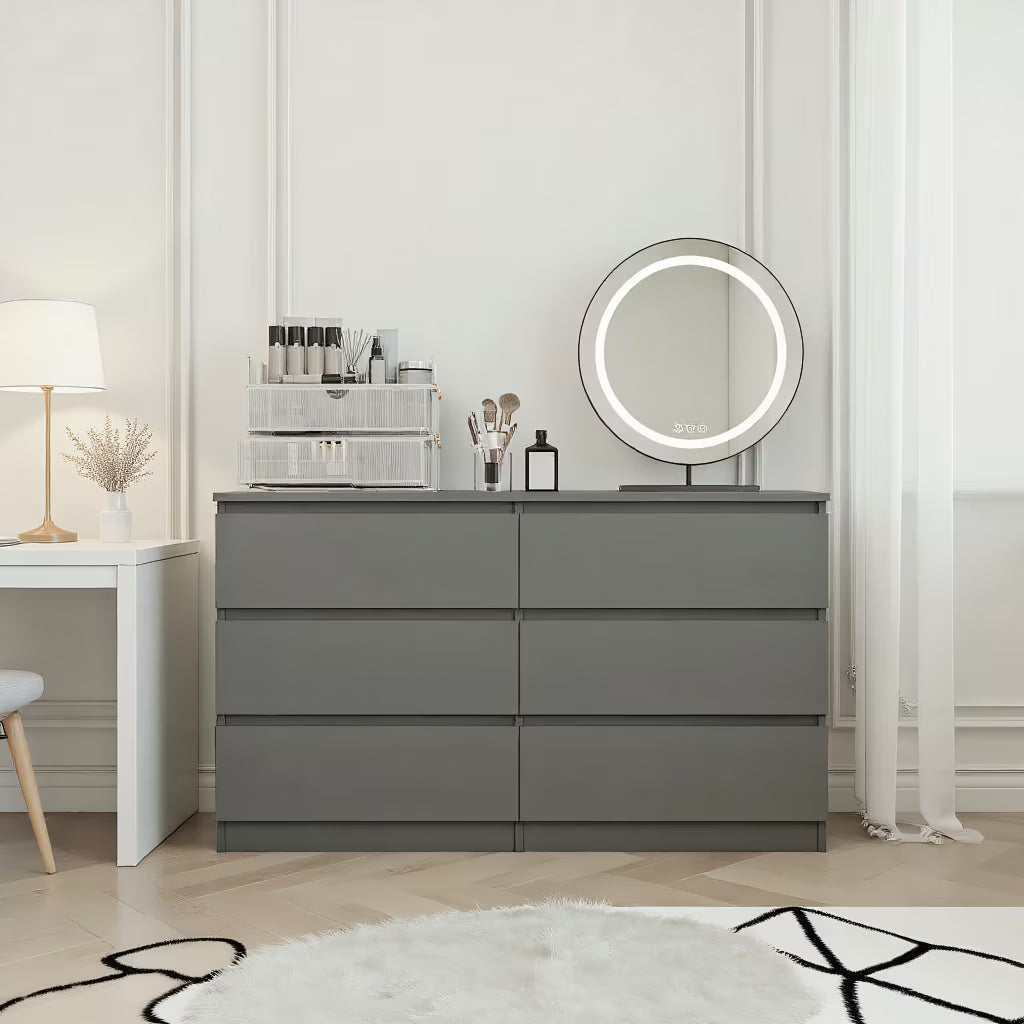 Nouveauté 2026 – Commode moderne Kadyn à 6 tiroirs, meuble en bois, commode pour chambre, meuble de rangement de cuisine avec tiroirs, commode (noire