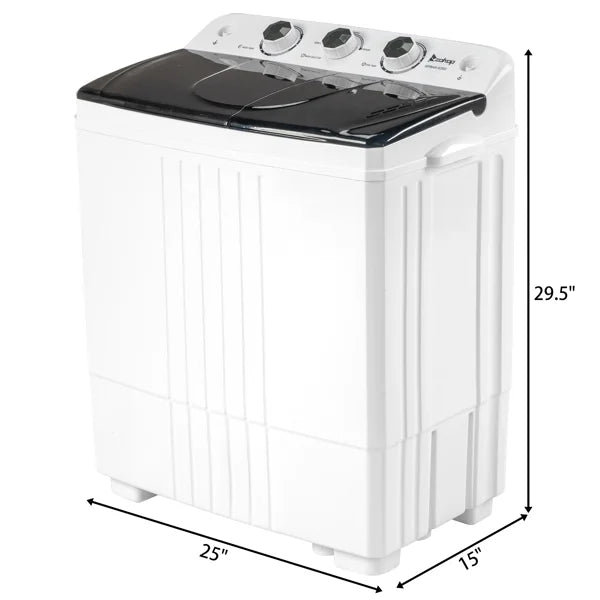 Nouveauté 2026 – Lave-linge semi-automatique compact 1300 tr/min, 9 kg (20 lb), double cuve, avec pompe intégrée, idéal pour appartement, résidence étudiante, camping-car et camping. Blanc/noir