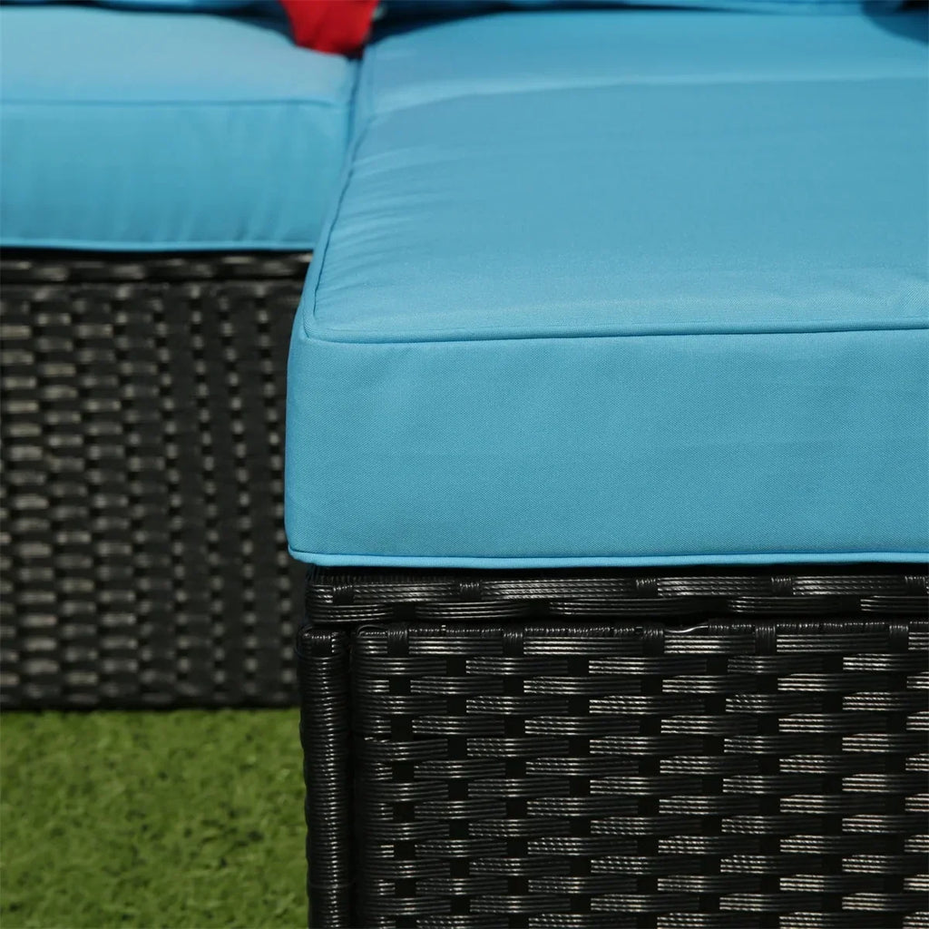Nouveauté 2026 – Ensemble de mobilier de patio 7 pièces , canapé d'angle en rotin PE, ensemble de conversation avec coussins et table basse en verre, pour balcon, pelouse et jardin, gris