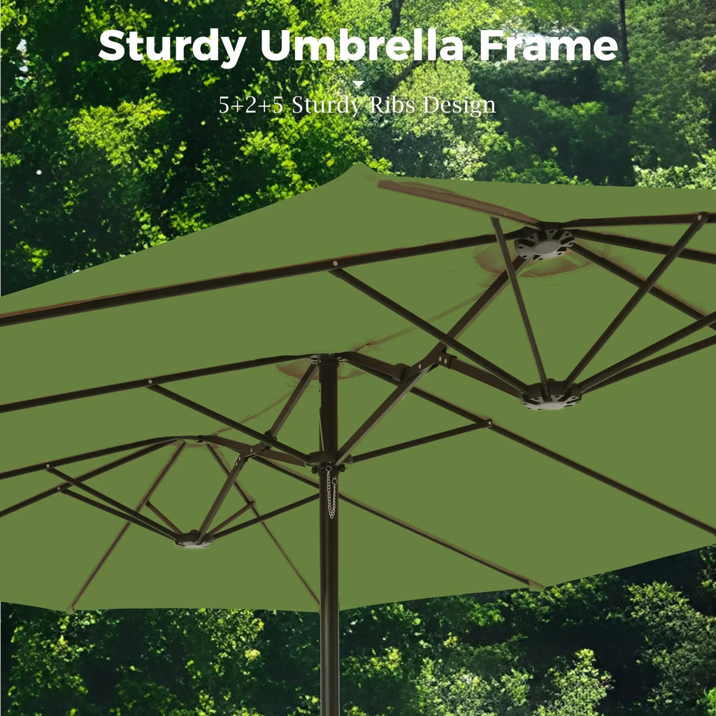 Nouveauté 2026 – Parasol de jardin extra-large Alpha Joy 4,57 m (15 pi) à double face avec manivelle et base - Gris fumé