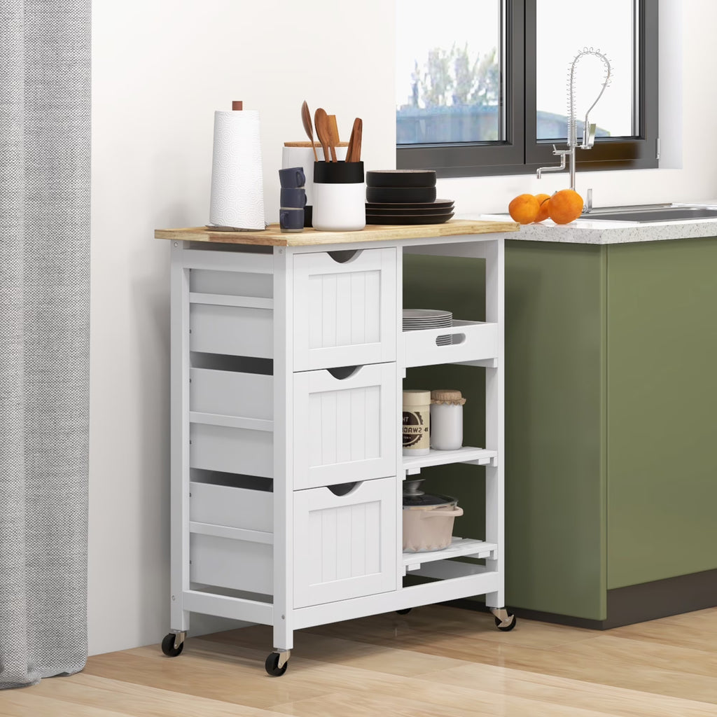 Nouveauté 2026 – Îlot de cuisine roulant HOMCOM , chariot de service de bar, chariot compact sur roulettes avec plateau en bois, étagères et tiroirs pour salle à manger, gris