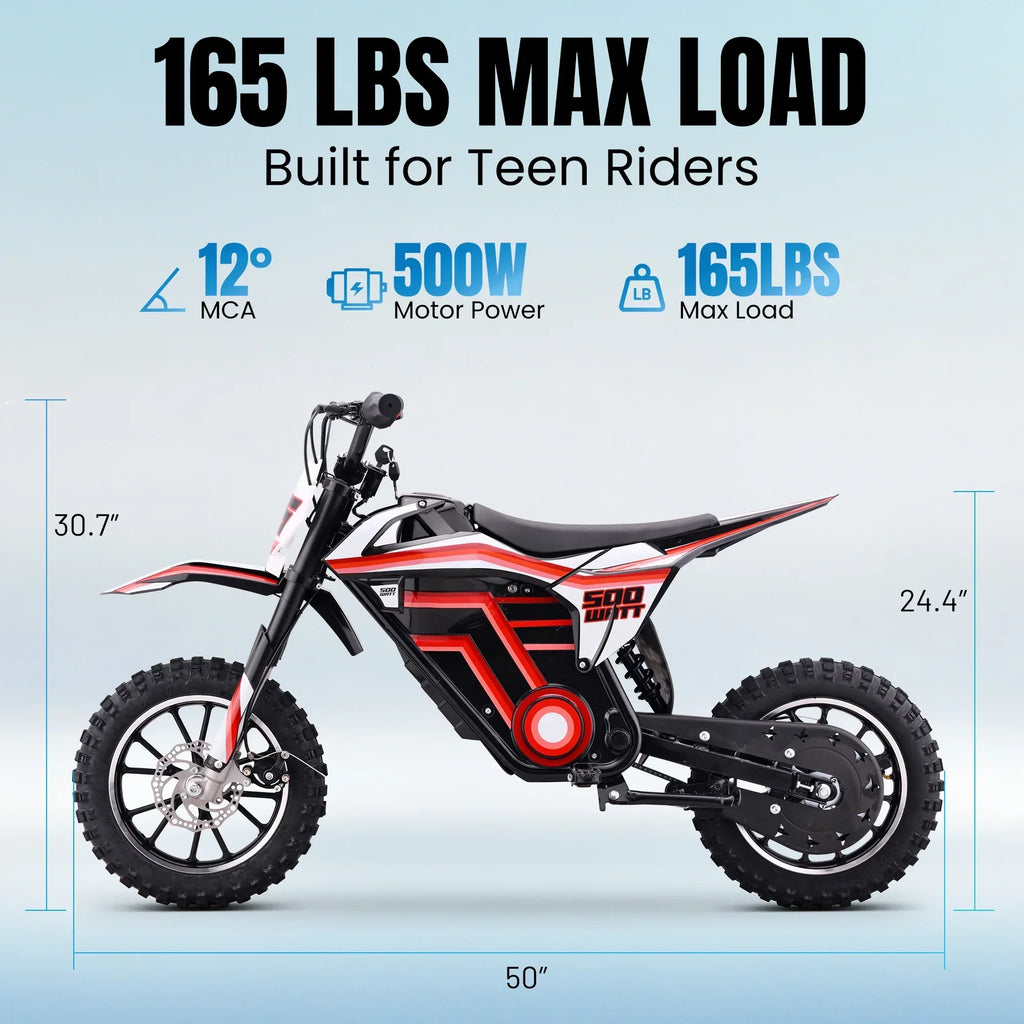 Nouveauté 2026 – Moto tout-terrain électrique QEASET , 500 W, pour enfants (garçons et filles) de 8 à 14 ans, bleue