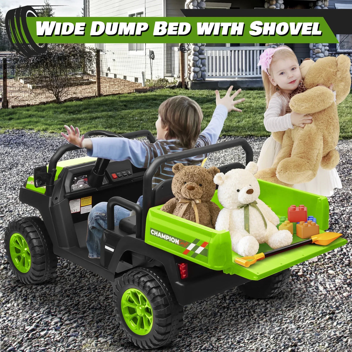 Nouveauté 2026 – Joyracer , véhicule tout-terrain électrique (UTV) 24 volts pour enfants, 2 places, avec télécommande. Voiturette de golf électrique avec 4 moteurs de 200 W, remorque inclinable et pelle, suspension à ressorts sur les 4 roues, musique