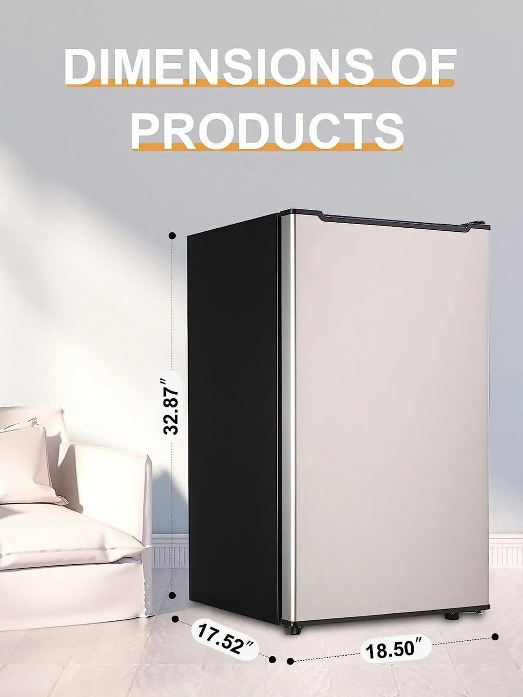 Nouveauté 2026 – Congélateur vertical Upright , congélateur vertical compact de 85 litres (3 pi³) avec thermostat réglable, mini-congélateur avec porte simple réversible en acier inoxydable, argent