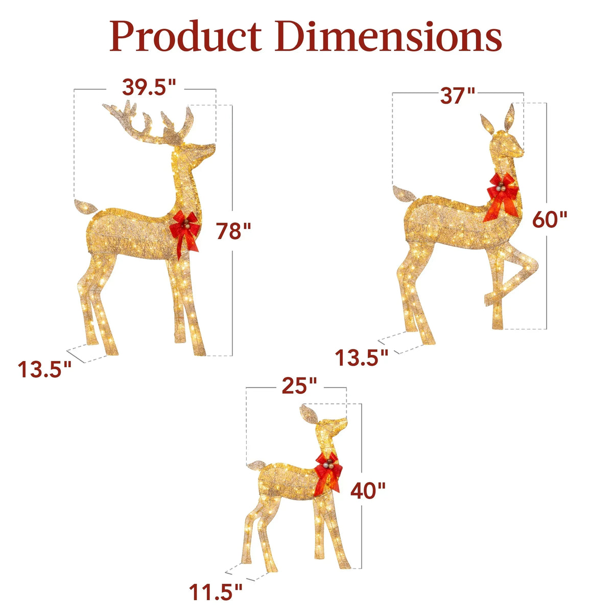 Nouveauté 2026 – Décoration de jardin extérieure Best Choice Products : cerfs lumineux de Noël en 3 pièces, 2 m (6,5 pi), avec 385 lumières DEL et piquets – Or
