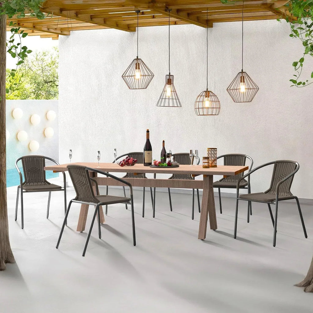 Nouveauté 2026 – Ensemble de 6 chaises de jardin ELPOSUN , chaises de patio en osier avec structure en métal, chaises empilables en rotin pour bistro, terrasse, jardin, porche, restaurant (noir