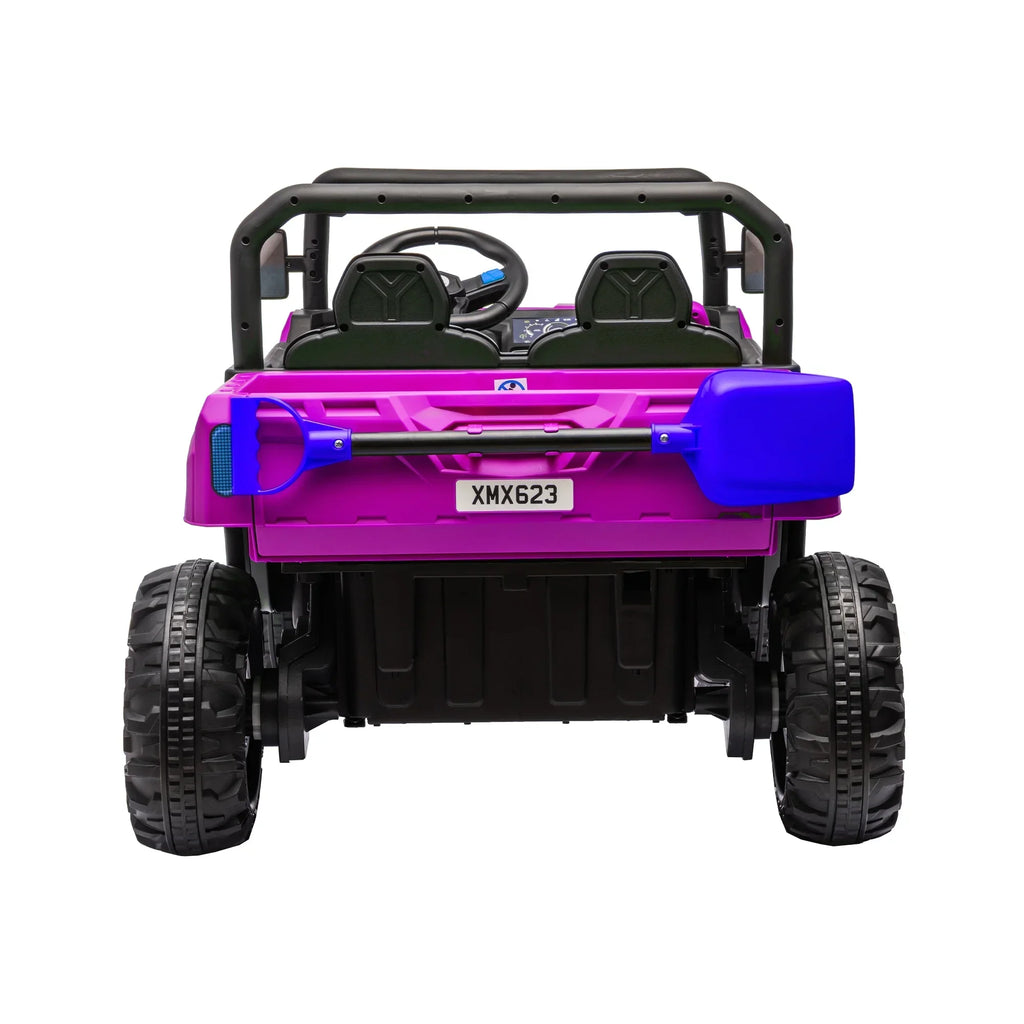 Nouveauté 2026 – Camion électrique Xuanlur 24V 2 places pour enfants , avec moteur 2x200W, benne basculante/pelle, pneus résistants, lumières LED, musique et télécommande, noir