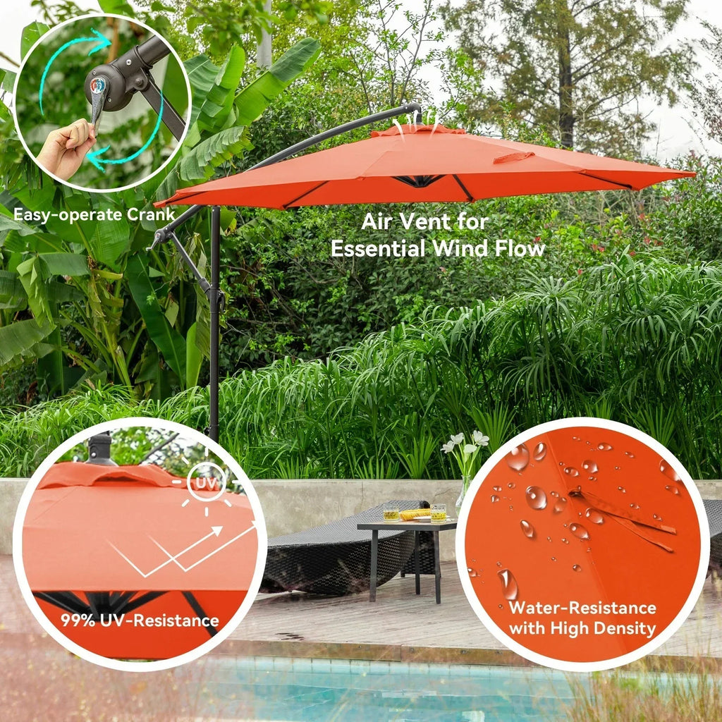 Nouveauté 2026 – Parasol déporté suspendu JUSTLET de 3 m (10 pi) robuste avec base en 4 pièces incluse, beige