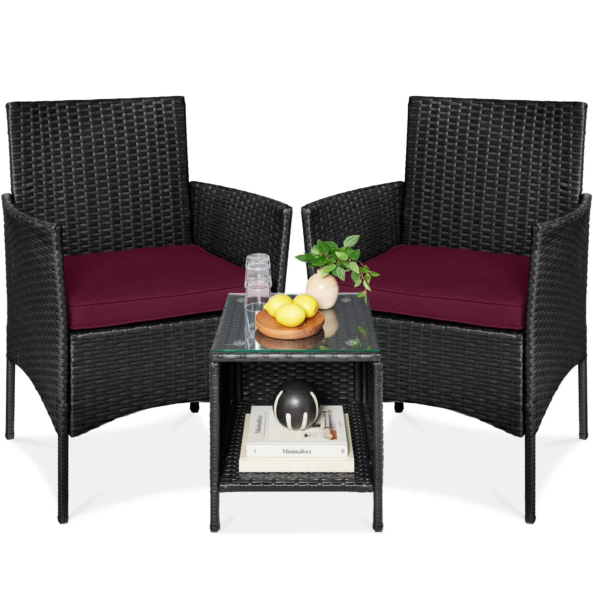 Nouveauté 2026 – Ensemble bistro de jardin 3 pièces en résine tressée Best Choice Products , avec 2 chaises et une table - Gris/Bleu marine