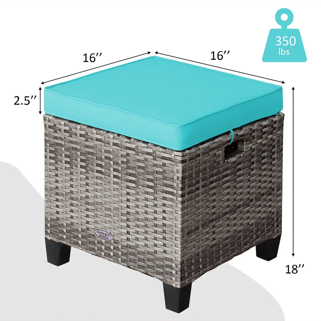Nouveauté 2026 – Costway Ensemble de 2 poufs de patio rembourrés en rotin, repose-pieds et table turquoise
