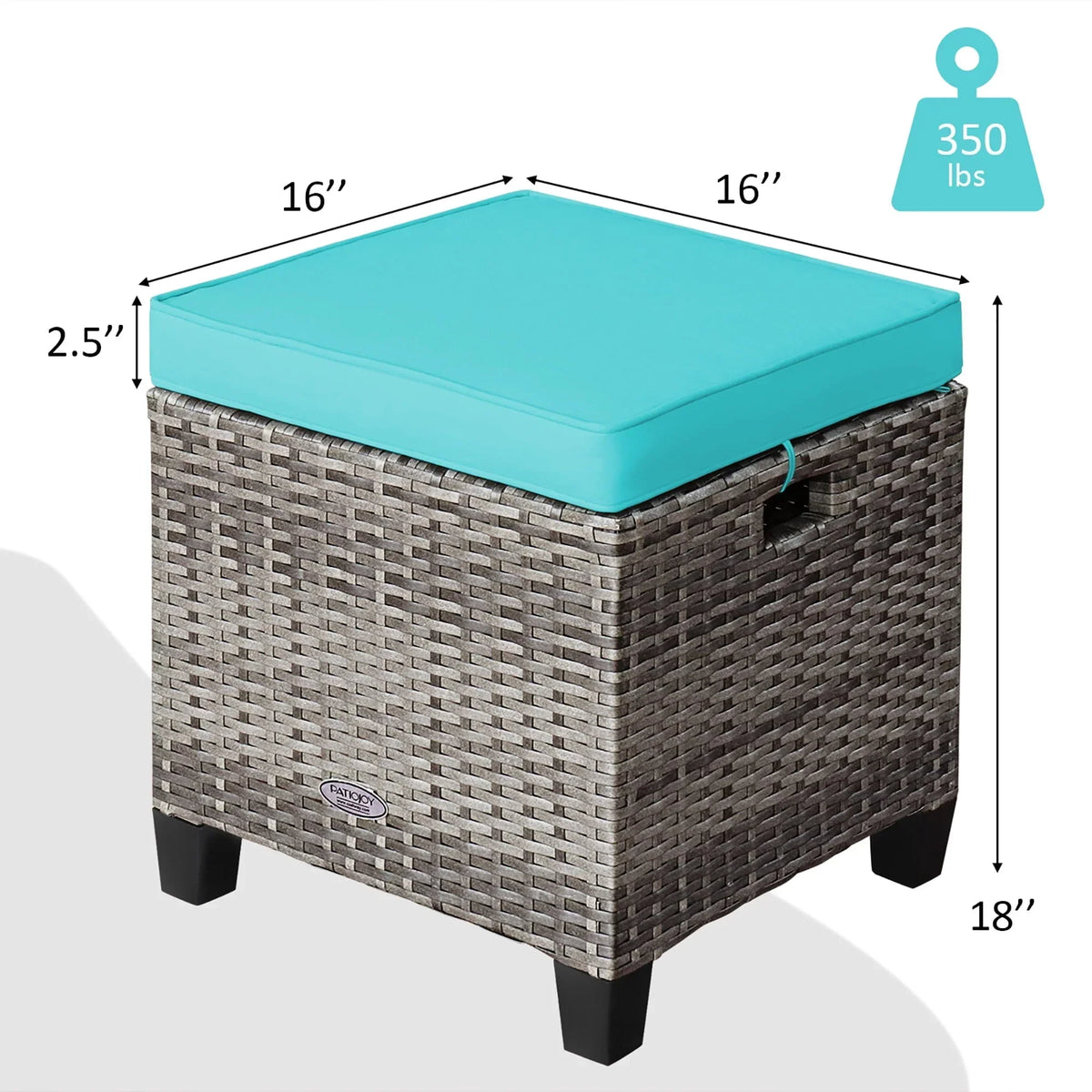 Nouveauté 2026 – Costway Ensemble de 2 poufs de patio rembourrés en rotin, repose-pieds et table turquoise