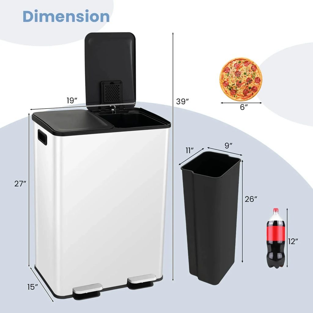 Nouveauté 2026 – Poubelle à pédale double marche Costway 16 gallons (60 litres) argentée, en acier inoxydable
