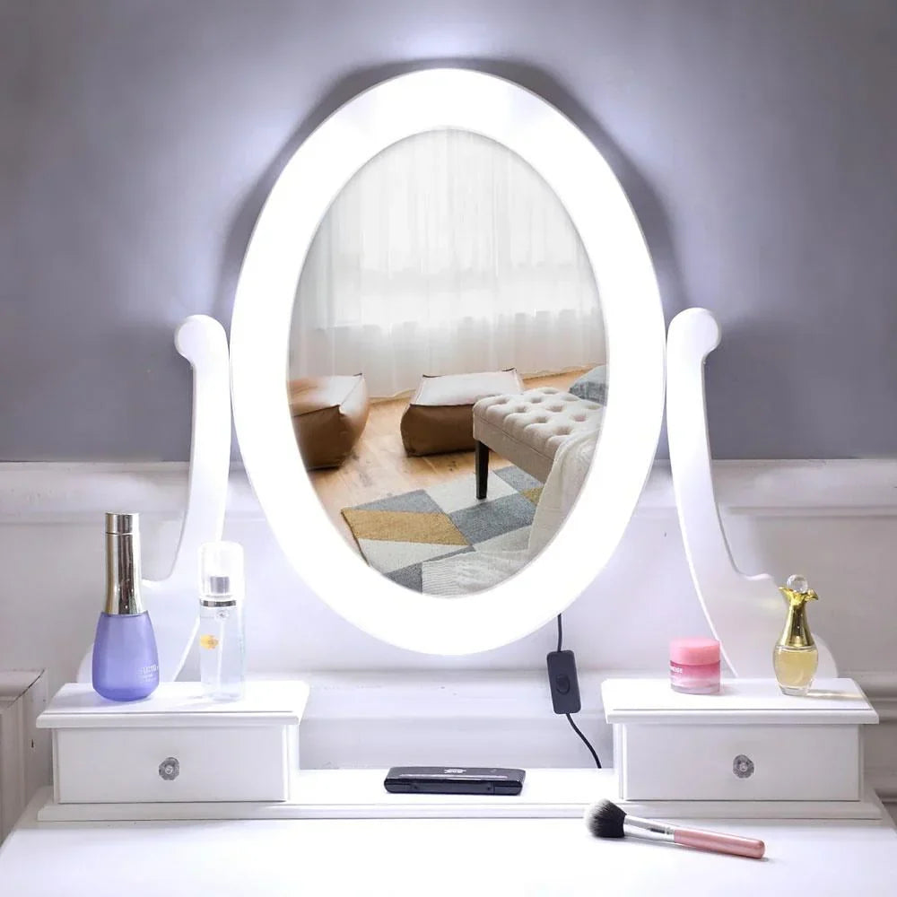 Nouveauté 2026 – Coiffeuse Ktaxon avec 10 lumières LED, 5 tiroirs et tabouret rembourré, ensemble de coiffeuse blanc pour chambre à coucher