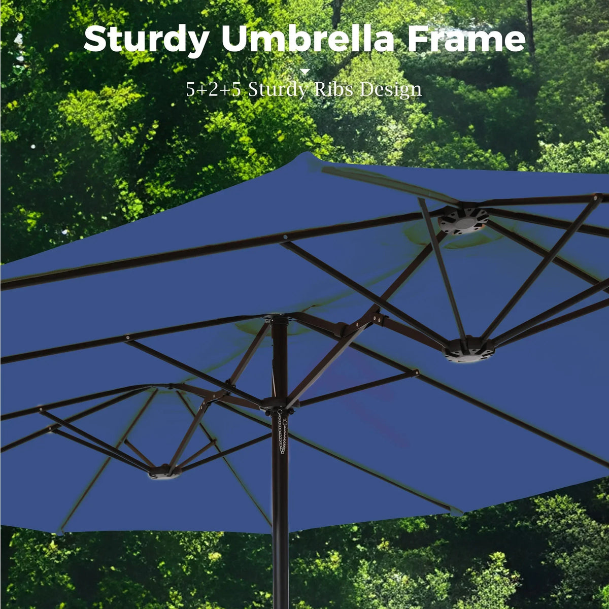 Nouveauté 2026 – Parasol de jardin extra-large Alpha Joy 4,57 m (15 pi) à double face avec manivelle et base - Gris fumé