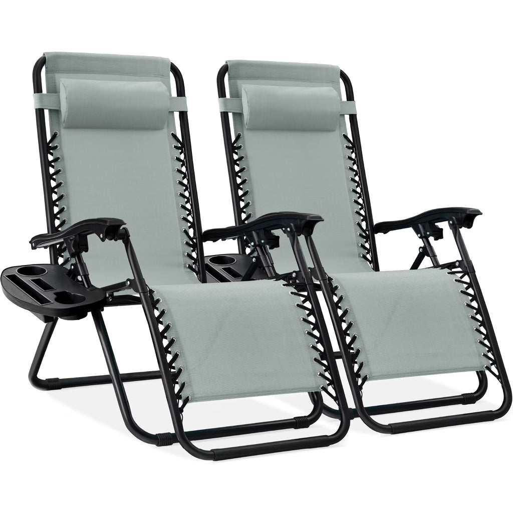Nouveauté 2026 – Ensemble de 2 fauteuils inclinables zéro gravité Best Choice Products pour terrasse et piscine avec porte-gobelet - Gris