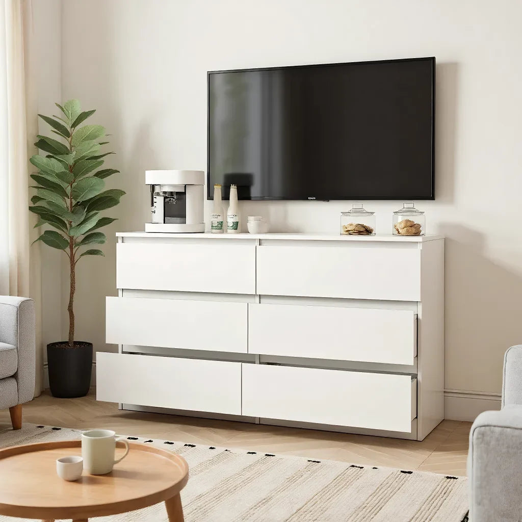 Nouveauté 2026 – Commode moderne Kadyn à 6 tiroirs, meuble en bois, commode pour chambre, meuble de rangement de cuisine avec tiroirs, commode (noire