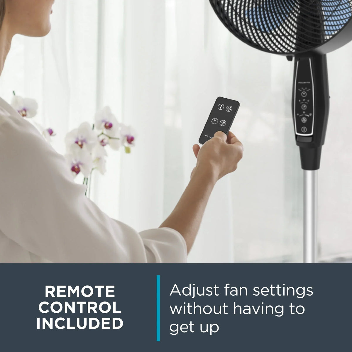 Nouveauté 2026 – Ventilateur sur pied Rowenta Turbo Silence avec télécommande, 53 pouces, portable, 5 vitesses, VU5670