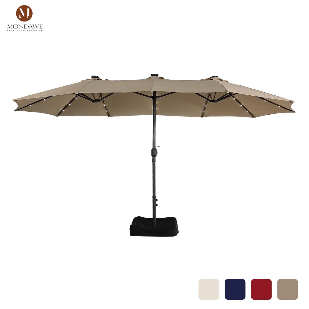 Nouveauté 2026 – Parasol rectangulaire Mondawe 4,57 m (15 pi) avec base et éclairage LED beige