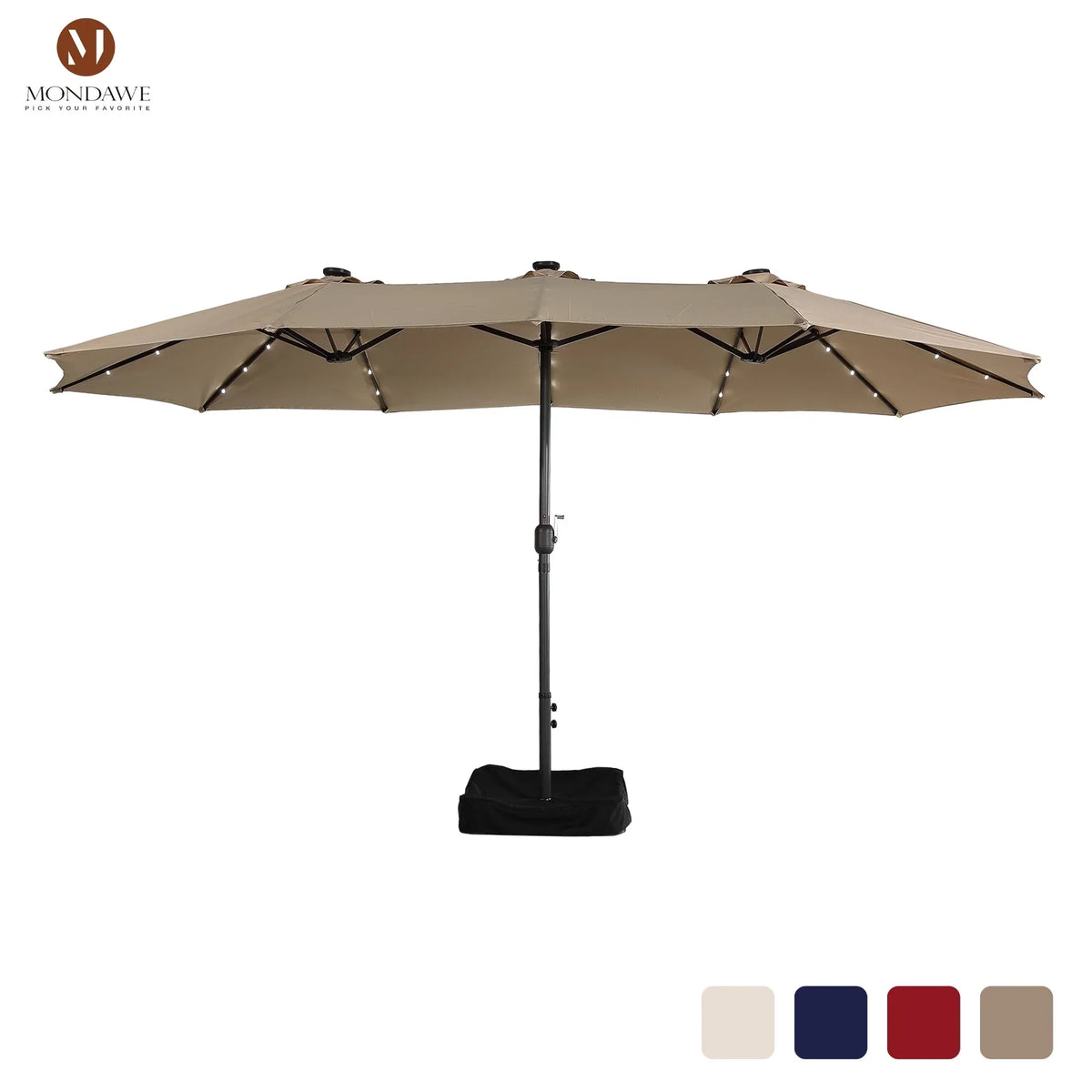 Nouveauté 2026 – Parasol rectangulaire Mondawe 4,57 m (15 pi) avec base et éclairage LED beige