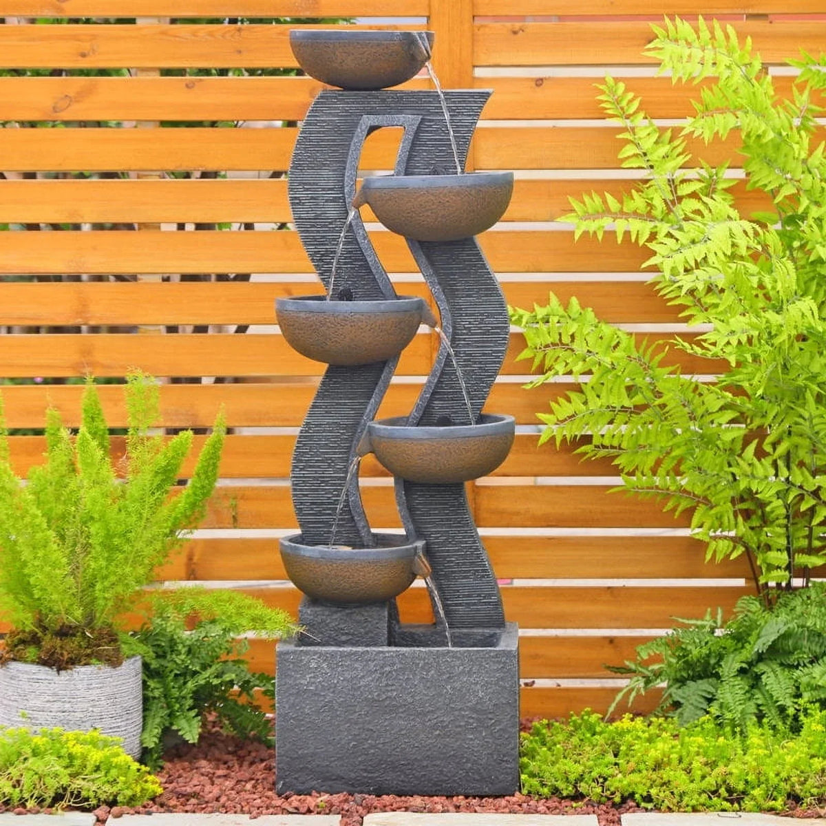 Nouveauté 2026 – Fontaines de jardin à 6 niveaux : grandes fontaines et cascades d'extérieur avec éclairage pour terrasse, jardin, porche et piscine