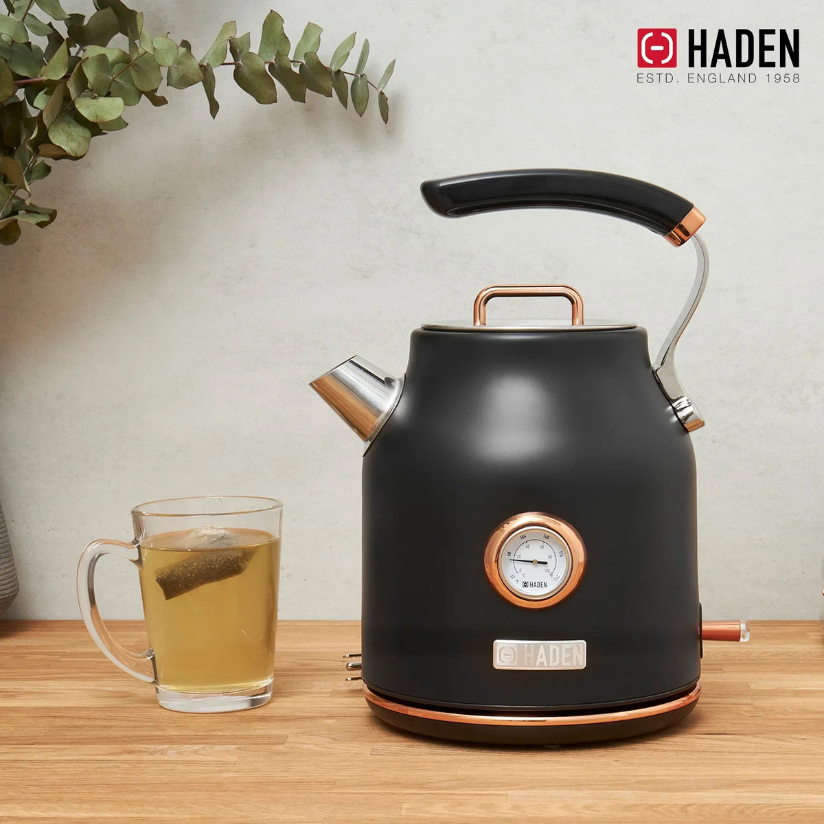 Nouveauté 2026 – Bouilloire électrique Haden Dorset 1,7 litre avec socle, mastic et chrome