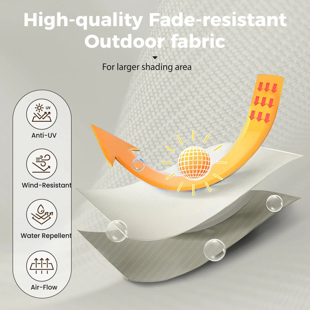 Nouveauté 2026 – Parasol de jardin extra-large Alpha Joy 4,57 m (15 pi) à double face avec manivelle et base - Gris fumé